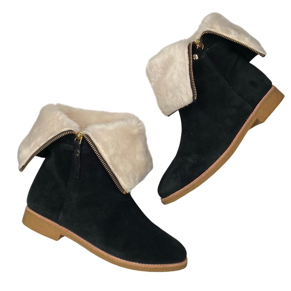 Kate Spade Baja Suede Boots Women Sz 8 Black Faux Fur